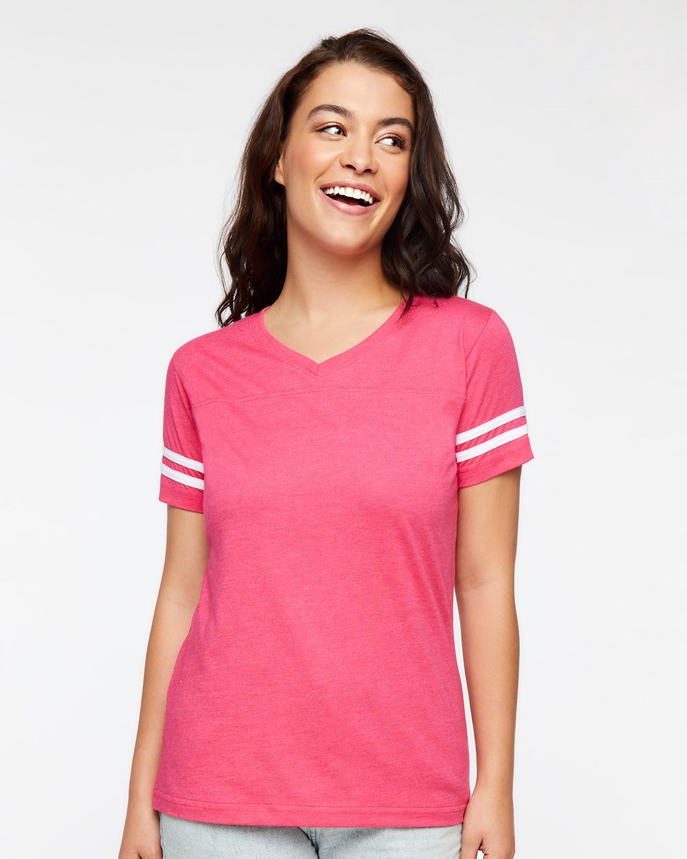 Women's Football V-Neck Fine Jersey Tee - 3537