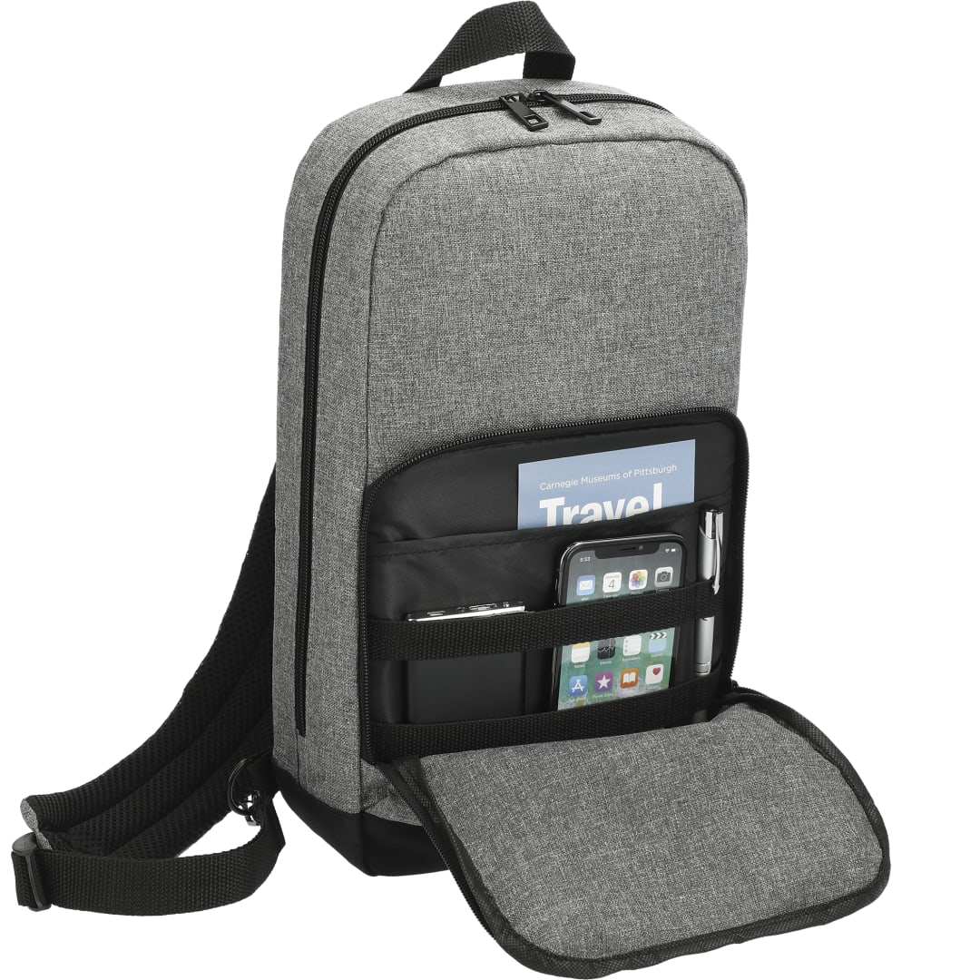 Front View of Gray Graphite Deluxe Recycled Sling Backpack