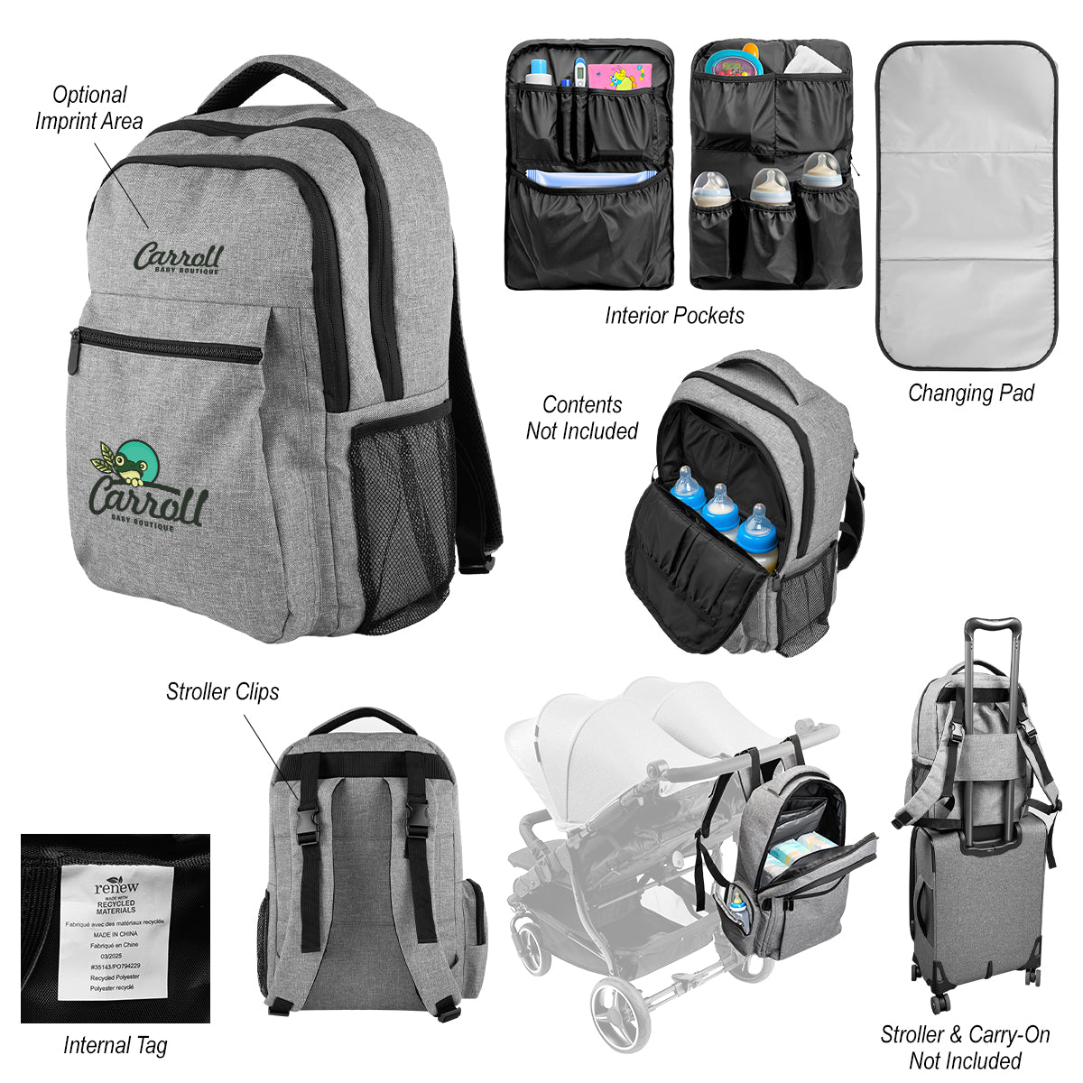 Heather Gray Milo rPET Diaper Backpack