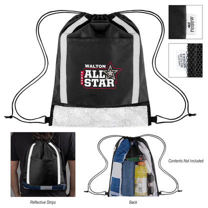 BLACK Game Time rPET Reflective Drawstring Bag