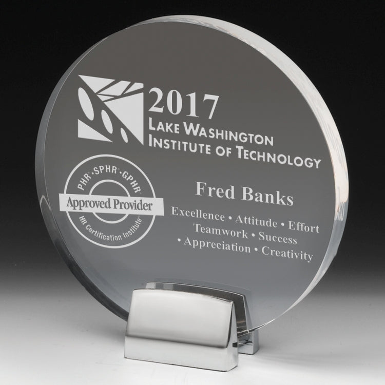 Round Award w/Chrome Base (6 1/2" dia. x 3/4") - Screen Printed
