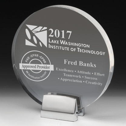 Round Award w/Chrome Base (6 1/2" dia. x 3/4") - Screen Printed