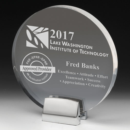 Round Award w/Chrome Base (6 1/2" dia. x 3/4") - Screen Printed