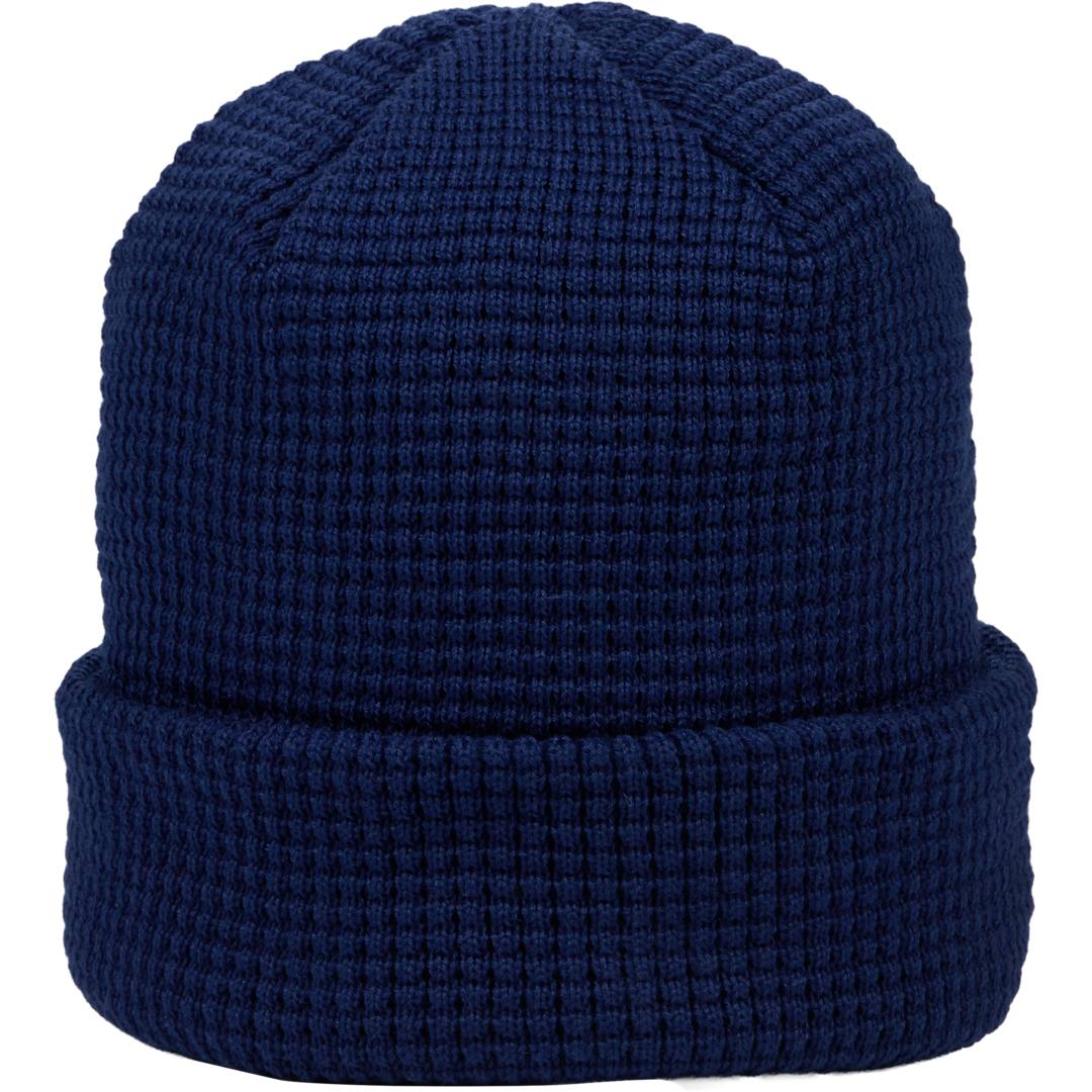 Front View of Blue Recycled Waffle Beanie - Unisex