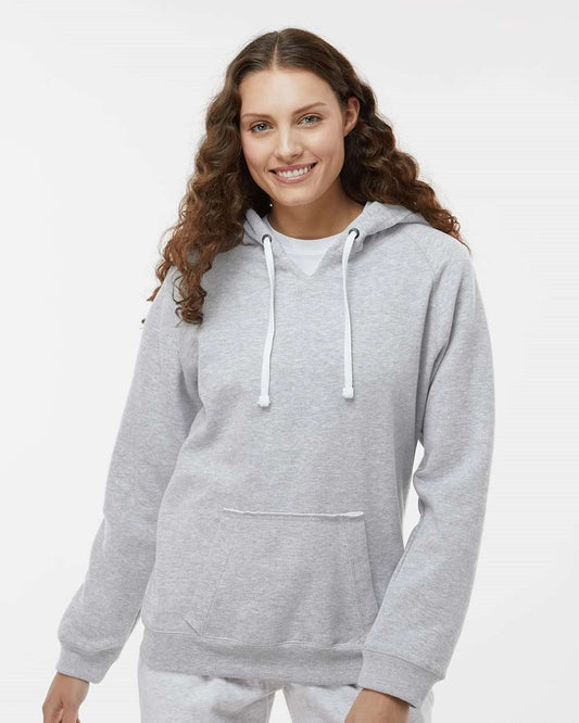 Women's Sueded V-Neck Hooded Sweatshirt - 8836