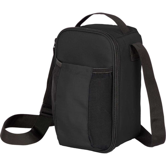 Front View of Black Crossbody Recycled 6-Can Cooler