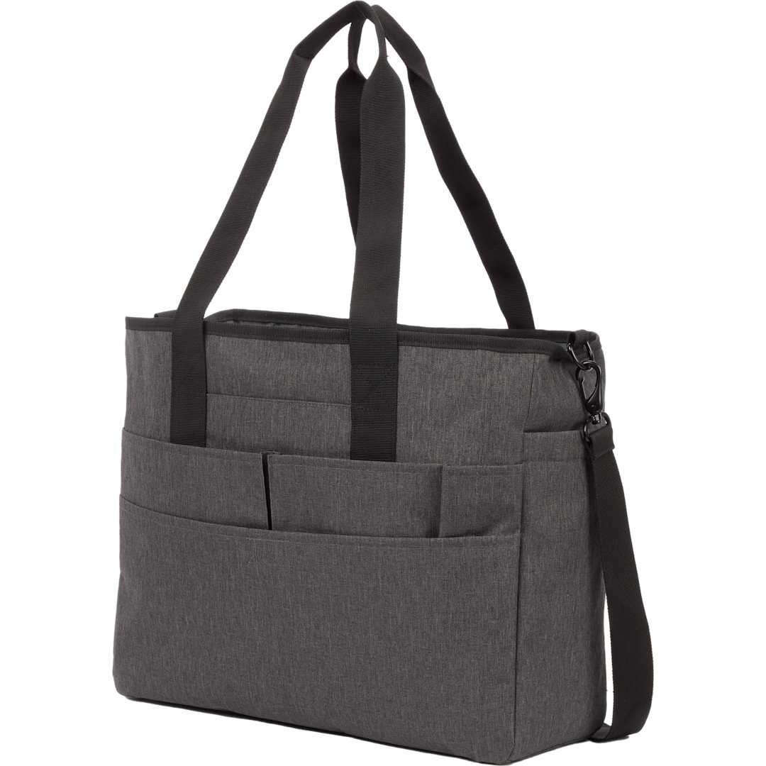 Front View of Gray Multi-Pocket Laptop Tote