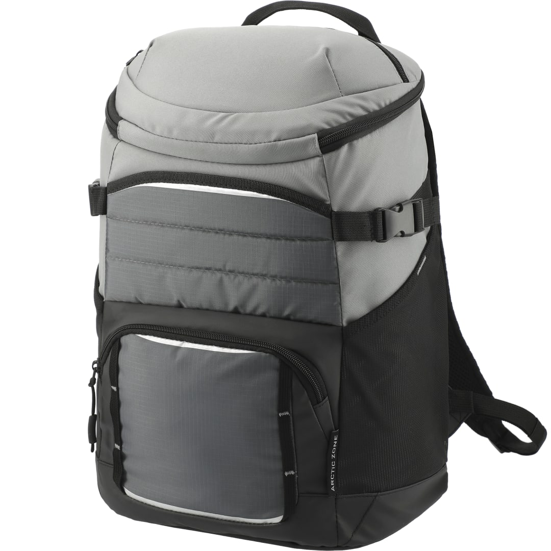 Front View of Gray Arctic Zone® Repreve® Backpack Cooler with Sling