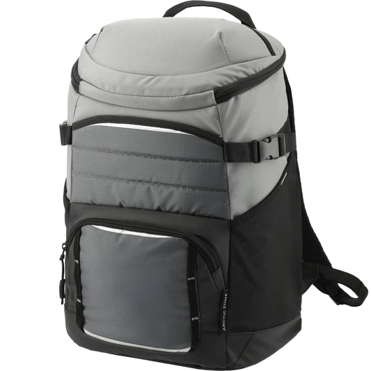 Front View of Gray Arctic Zone® Repreve® Backpack Cooler with Sling