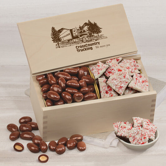 Peppermint Bark & Chocolate Almonds in Wooden Collector's Box