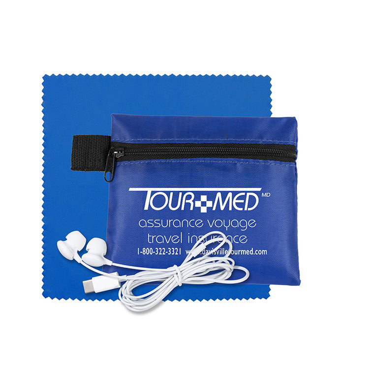 Mobile Tech Earbud Kit with Microfiber Cleaning Cloth In Zipper Pouch