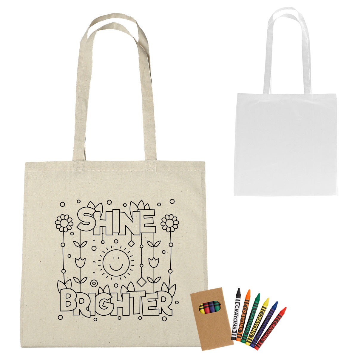NATURAL 100% Cotton Coloring Tote Bag With Crayons