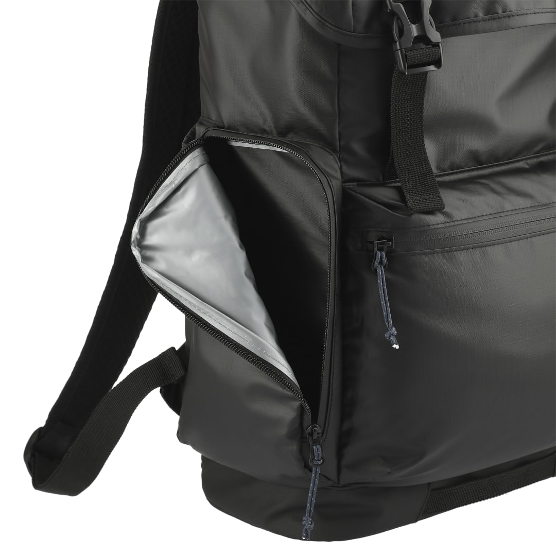 Front View of Black NBN Recycled Outdoor Rucksack