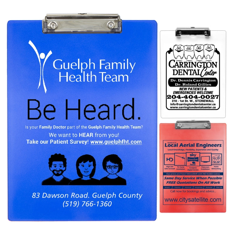 Trans Red “McQuary” Letter Size Clipboard with Metal Spring Clip