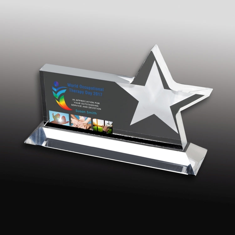 Clear Horizontal Acrylic Star Award - Laser Engraved