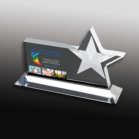 Clear Horizontal Acrylic Star Award - Screen Printed