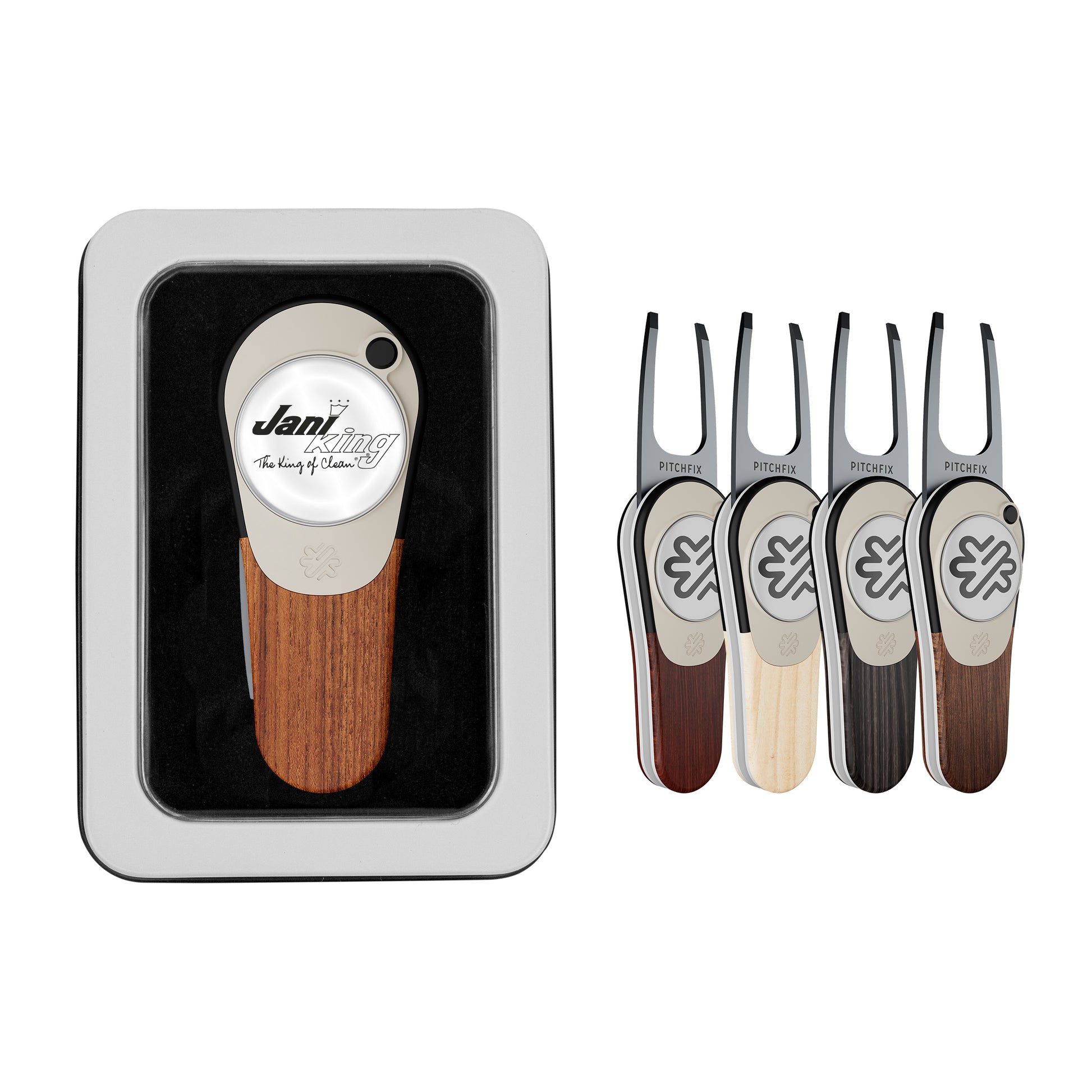 Pitchfix Woodie Golf Divot Repair Tool in Window Tin