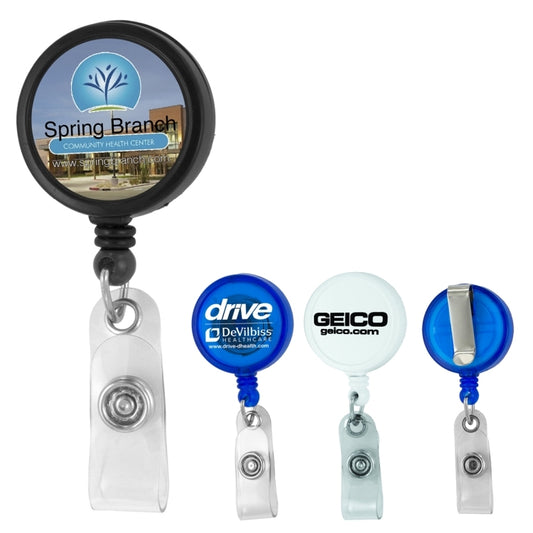 Trans Blue 30""Worthington VL" 30” Cord Round Jumbo Imprint Retractable Badge Reel and Badge Holder with Metal