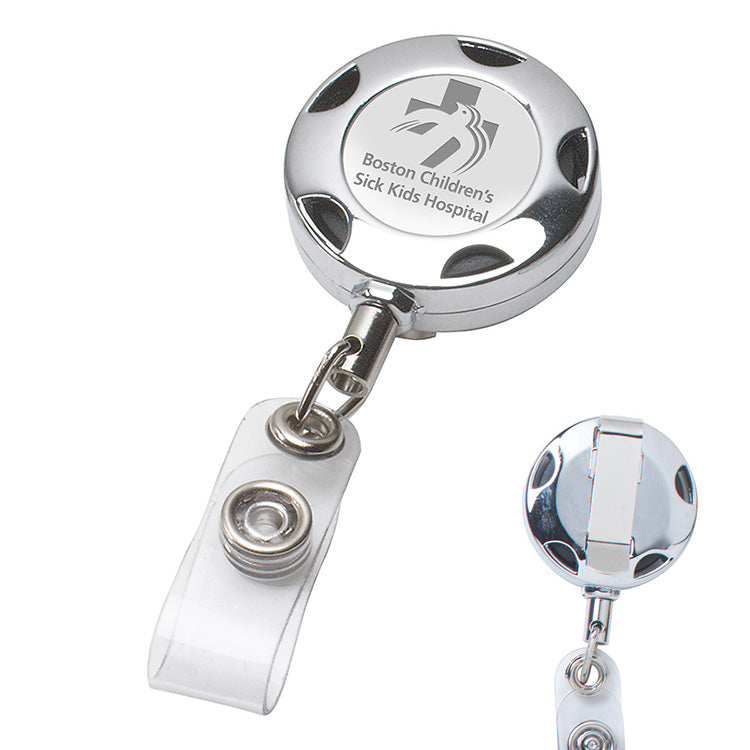 32" Cord Round Chrome Solid Metal Sport Retractable Badge Reel and Badge Holder with Laser Imprint