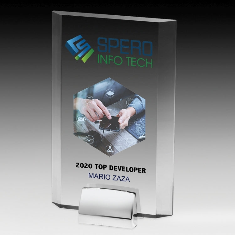 Rectangular Beveled Award w/ Chrome Base (5" x 7 3/4" x 3/4") - Laser Engraved