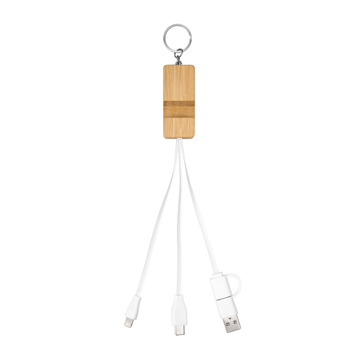 Bamboo Phone Holder Keyring With Charging Cables