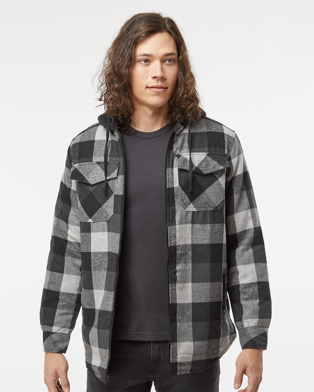Men's Quilted Flannel Hooded Jacket - 8620
