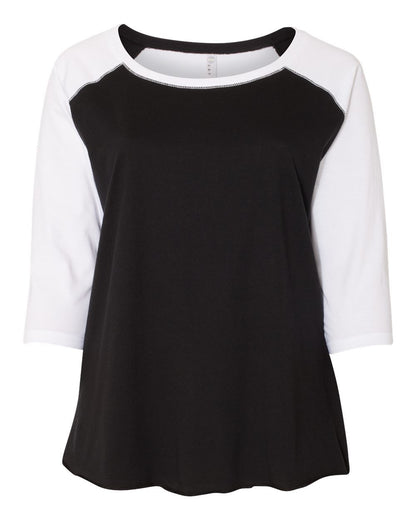 Women's Curvy Collection Baseball Three-Quarter Sleeve Tee - 3830