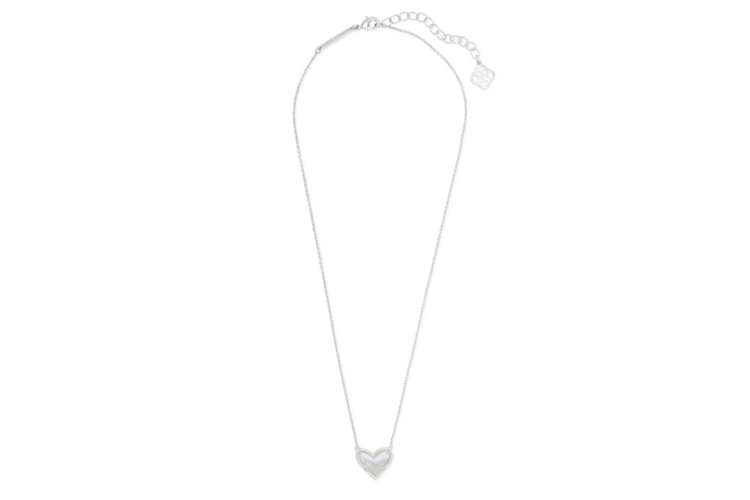 Kendra Scott Ari Heart Silver Pendant Necklace in Ivory Mother-of-Pearl