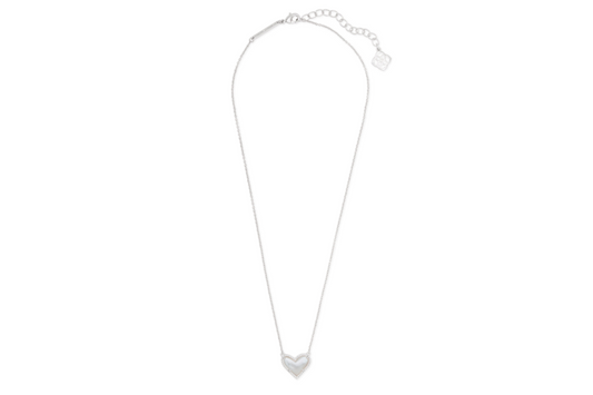 Kendra Scott Ari Heart Silver Pendant Necklace in Ivory Mother-of-Pearl