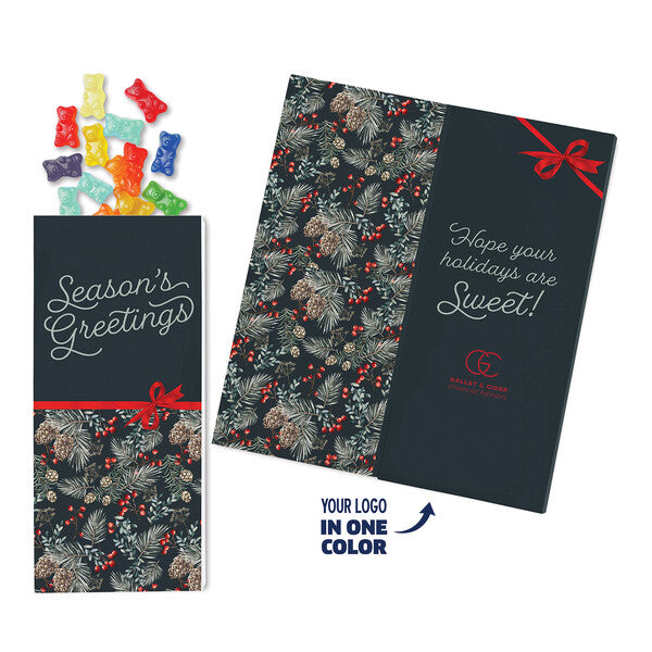 One Color Foil-Stamped Stock Pine Boughs & Berries Sweeter Cards with Albanese Gummi Bears