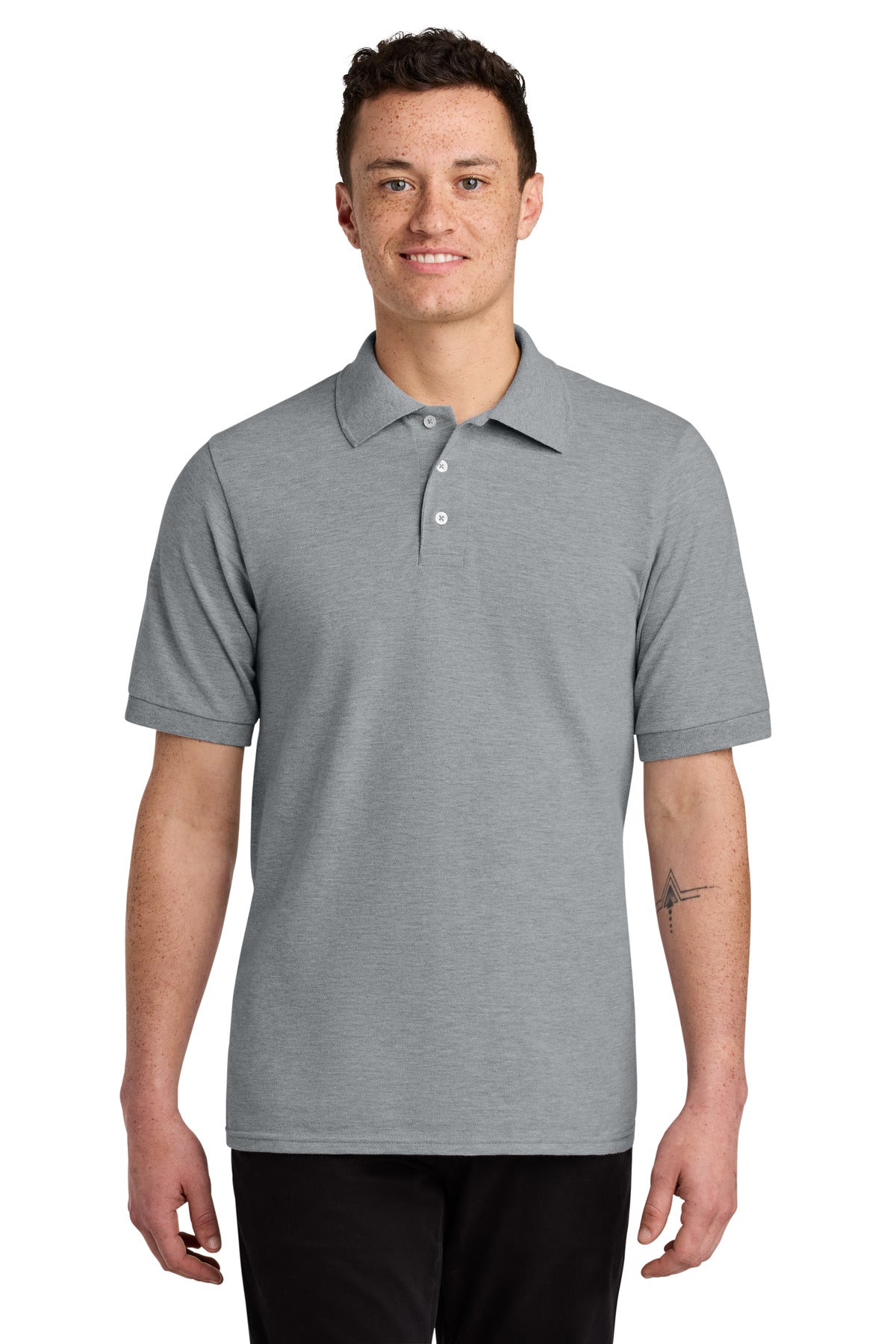 Front View of AthlHthr Jerzees Unisex Premium Ring Spun Cotton Pique Sport Shirt 443M  - S
