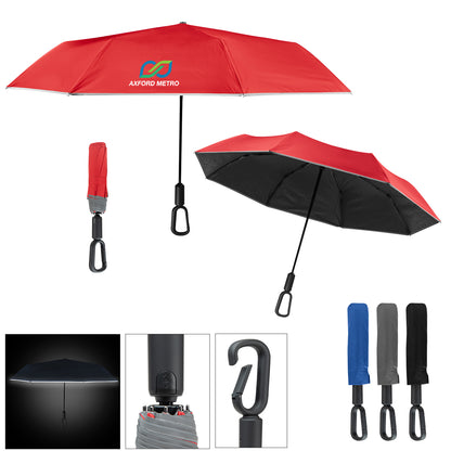 BLACK 46" Arc Reflective Umbrella With Carabiner Handle