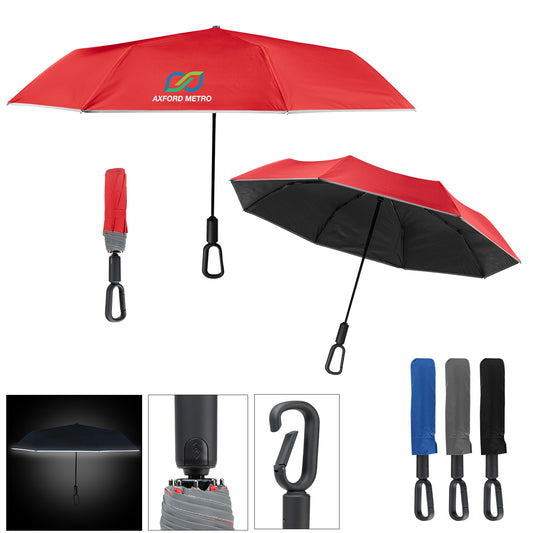 BLACK 46" Arc Reflective Umbrella With Carabiner Handle