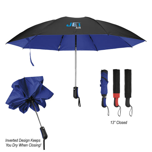 BLACK WITH BLACK 46" Arc Two-Tone rPET Inversion Umbrella