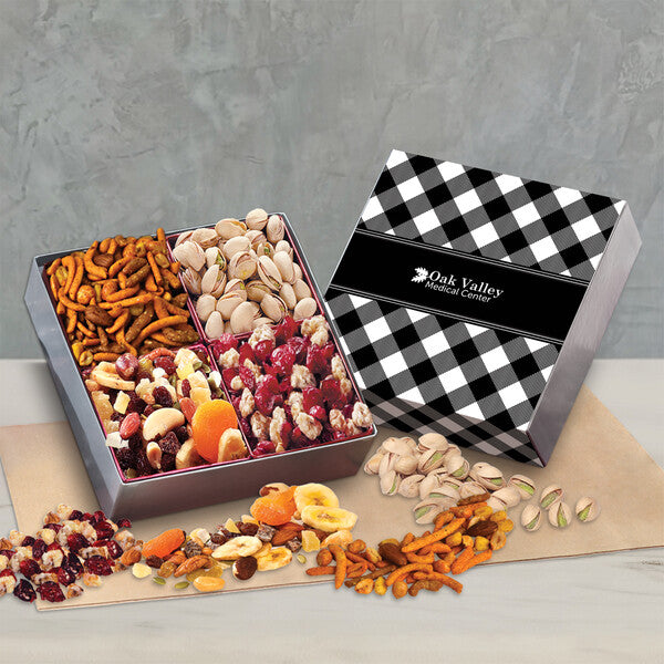 Gift Box with Gourmet Treats with Black Plaid Sleeve