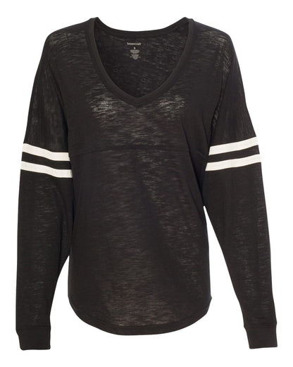 Women’s Slub Jersey Varsitee V-Neck Long Sleeve T-Shirt - T17