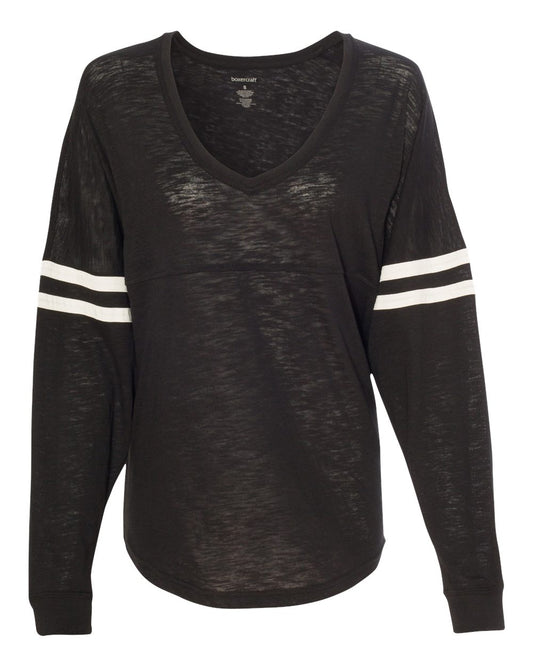 Women’s Slub Jersey Varsitee V-Neck Long Sleeve T-Shirt - T17
