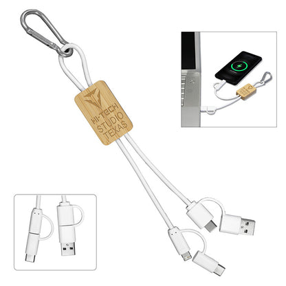 “LISBON” 5-in-1 Bamboo Cell Phone Charging Cable w/Carabiner