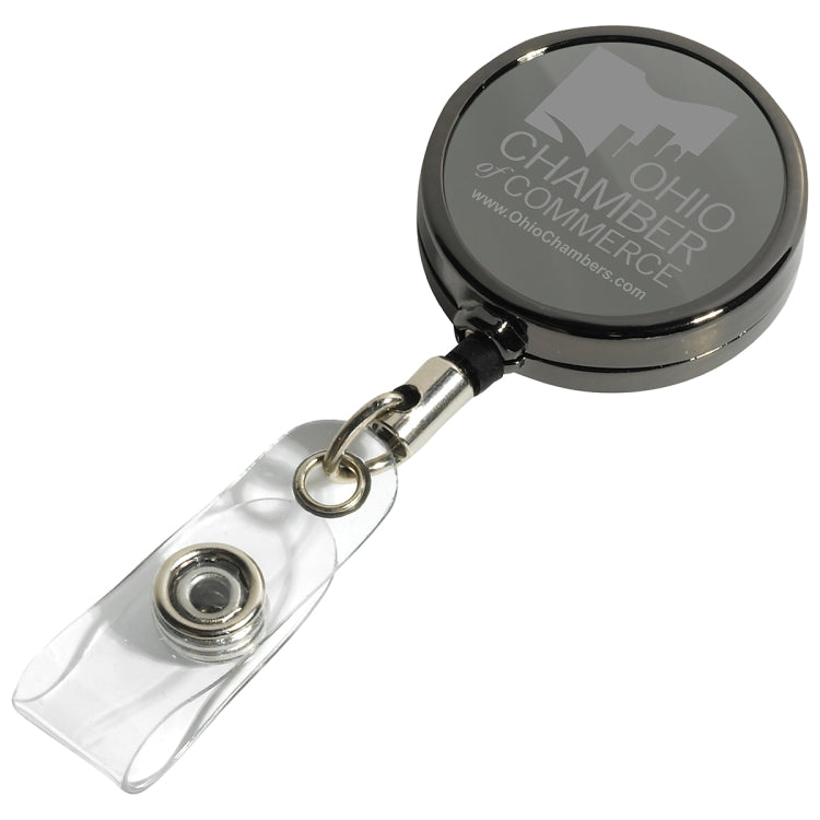 30" Cord Gunmetal Colored Solid Metal Retractable Badge Reel and Badge Holder with Laser Imprint