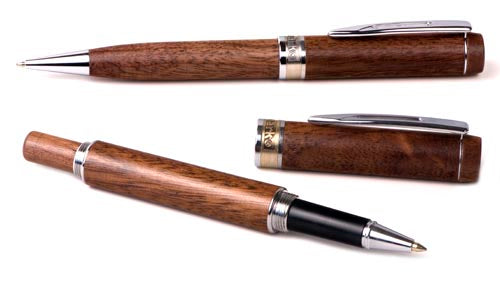 Inforest Flat Top Wood Ballpoint Pen and Rollerball Set