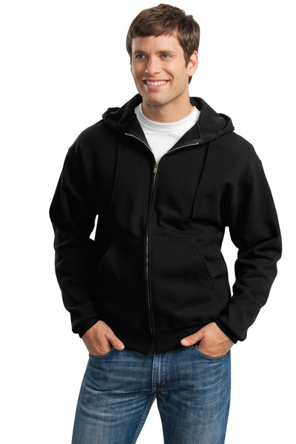 Front View of Black Jerzees Super Sweats NuBlend - Full-Zip Hooded Sweatshirt. 4999M  - S