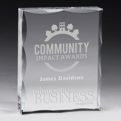 Laser Engraved Scalloped Acrylic Paperweight Awards - 4” x 5” x 1”