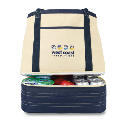 Navy Blue-Natural Coastal Cotton Insulated Tote