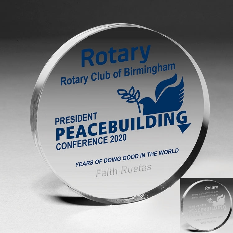 Laser Engraved Circle Paperweight - 4” dia x 3/4”