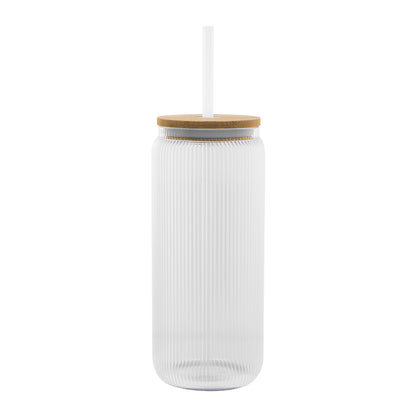 20 Oz. Ribbed Borosilicate Glass Can with Bamboo Lid