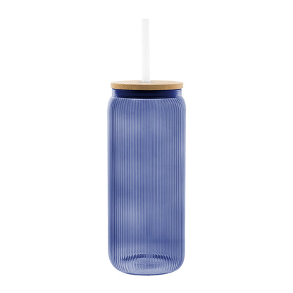 20 Oz. Ribbed Borosilicate Glass Can with Bamboo Lid