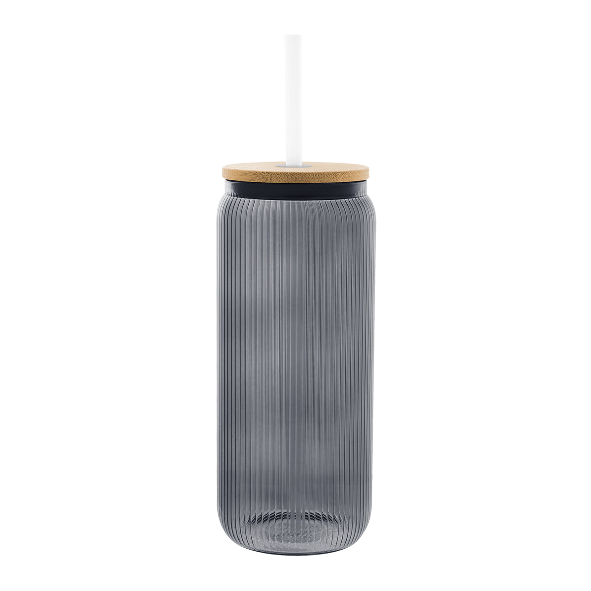 20 Oz. Ribbed Borosilicate Glass Can with Bamboo Lid