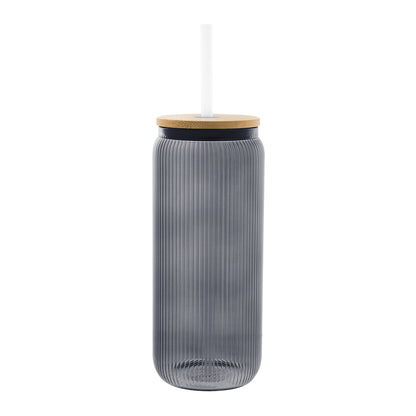 20 Oz. Ribbed Borosilicate Glass Can with Bamboo Lid