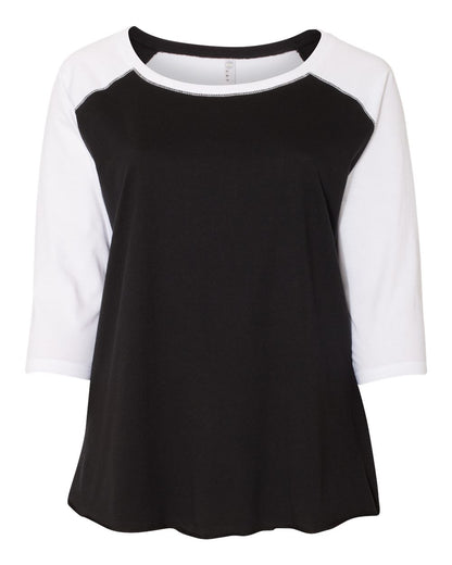Women's Curvy Collection Baseball Three-Quarter Sleeve Tee - 3830
