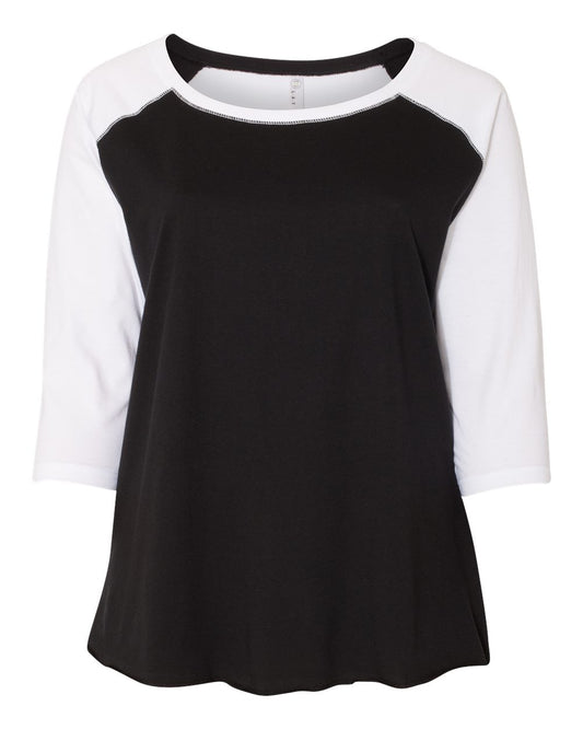 Women's Curvy Collection Baseball Three-Quarter Sleeve Tee - 3830